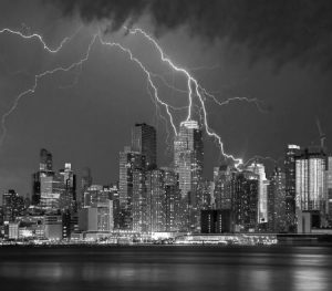 NYC b&w with lightning